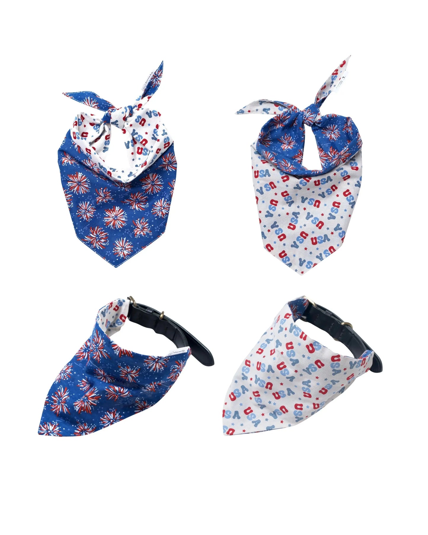 Premium Cotton Fourth of July Pet Bandanas - Slide-On Collar Design - Washable and Reusable