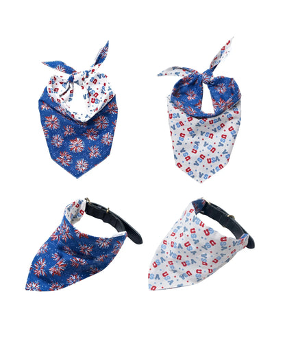 Premium Cotton Fourth of July Pet Bandanas - Slide-On Collar Design - Washable and Reusable