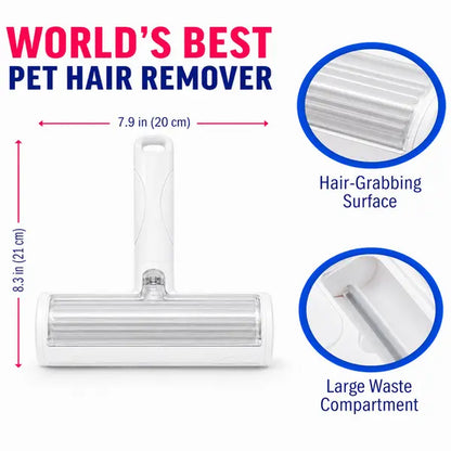 White Pet Hair Removal Roller - 20 cm Reusable Lint and Fur Cleaner for Sofas, Carpets, Bedding, and Pet Mats - One-Touch Empty Grooming Tool for Efficient Cat and Dog Hair Cleanup