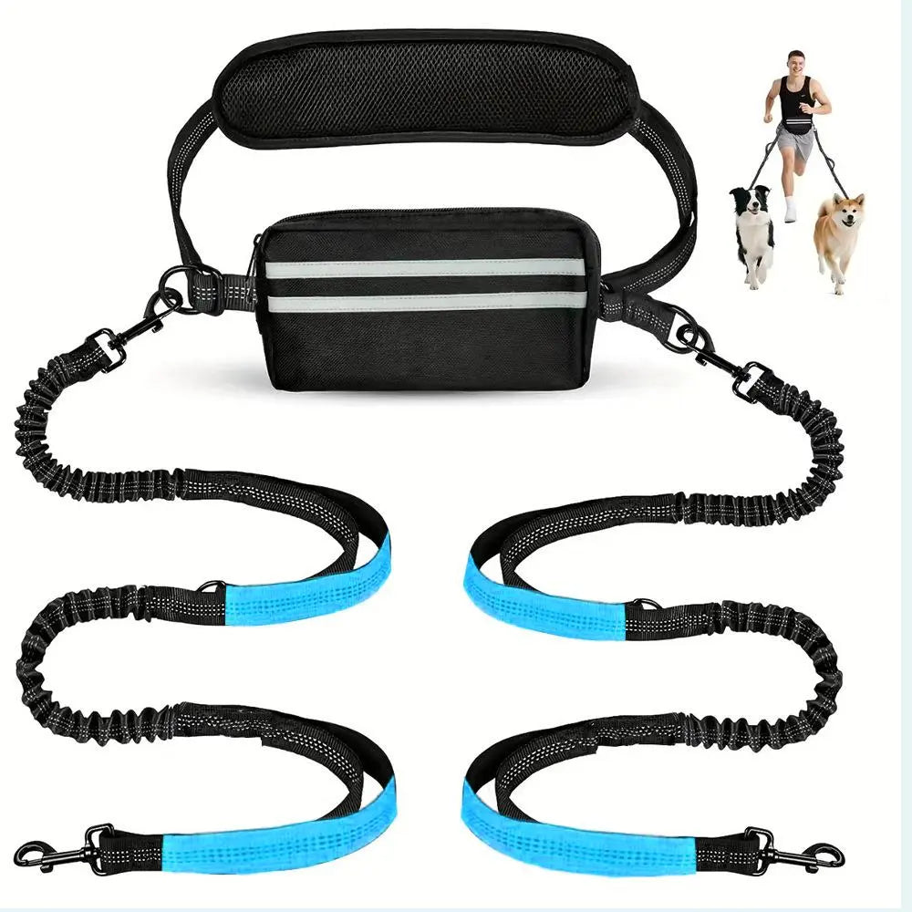 Pipidodo Hands-Free Dual Dog Leash with Waist Bag and Cushioned Pad for Effortless, Tangle-Free Walks with Two Dogs