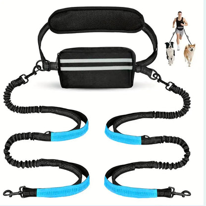 Pipidodo Hands-Free Dual Dog Leash with Waist Bag and Cushioned Pad for Effortless, Tangle-Free Walks with Two Dogs