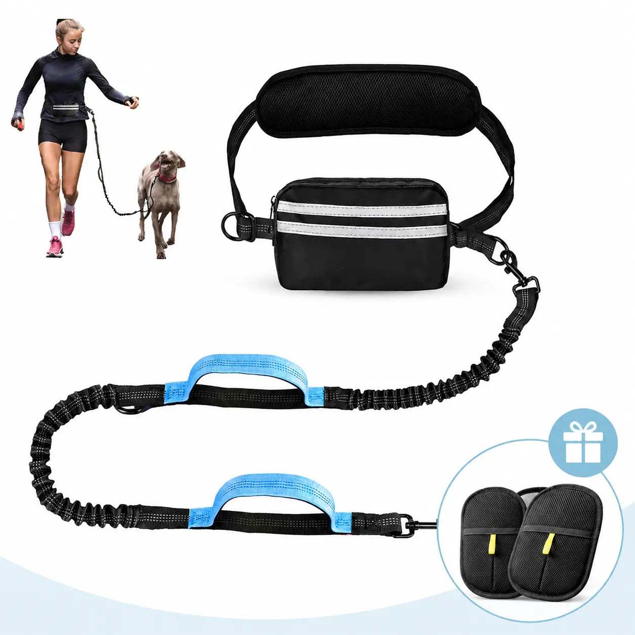 Pipidodo Hands-Free Dual Dog Leash with Waist Bag and Cushioned Pad for Effortless, Tangle-Free Walks with Two Dogs