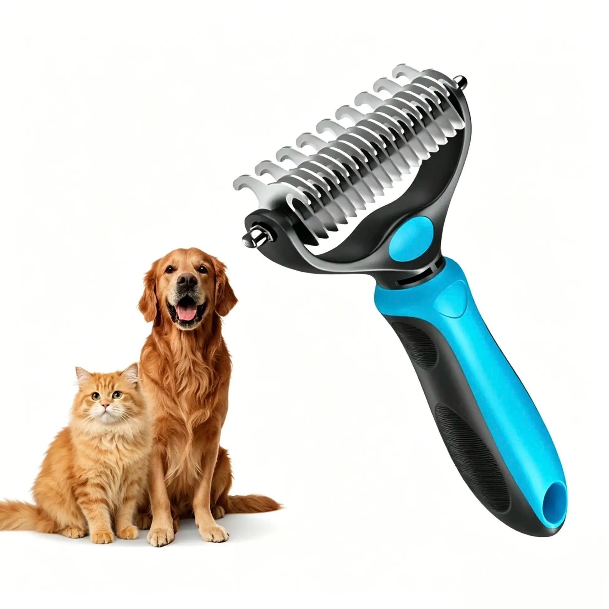 Professional Pet Dematting Undercoat Rake for Long-Haired Dogs and Cats, Double-Sided Deshedding Brush, Gentle Tangle Remover to Minimize Shedding and Mats, Pet Grooming Tool N2 Comb