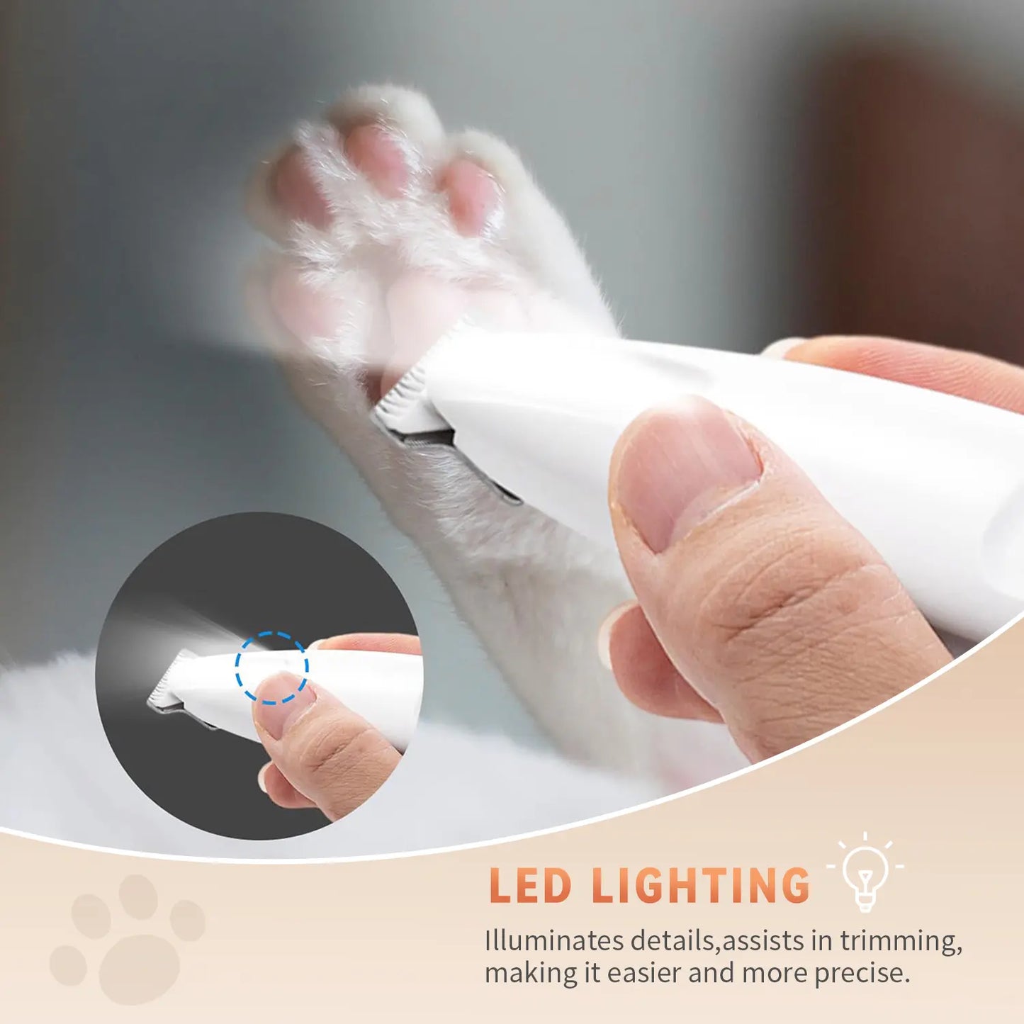 Rechargeable Pet Hair Trimmer Kit with LED Light, Low Noise Dual-Speed Motor, Waterproof Grooming Clippers for Dogs and Cats