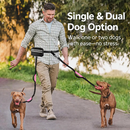 Pipidodo Hands-Free Dual Dog Leash with Waist Bag and Cushioned Pad for Effortless, Tangle-Free Walks with Two Dogs