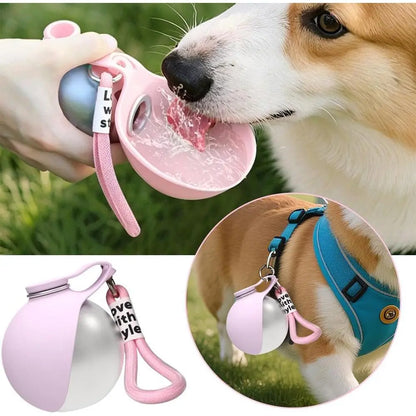 Portable 2-In-1 Dog Water Bottle with Foldable Silicone Bowl, BPA-Free Stainless Steel, Leak-Proof Travel Dispenser for Walking, Hiking, and Road Trips (10oz, Pink & Blue)