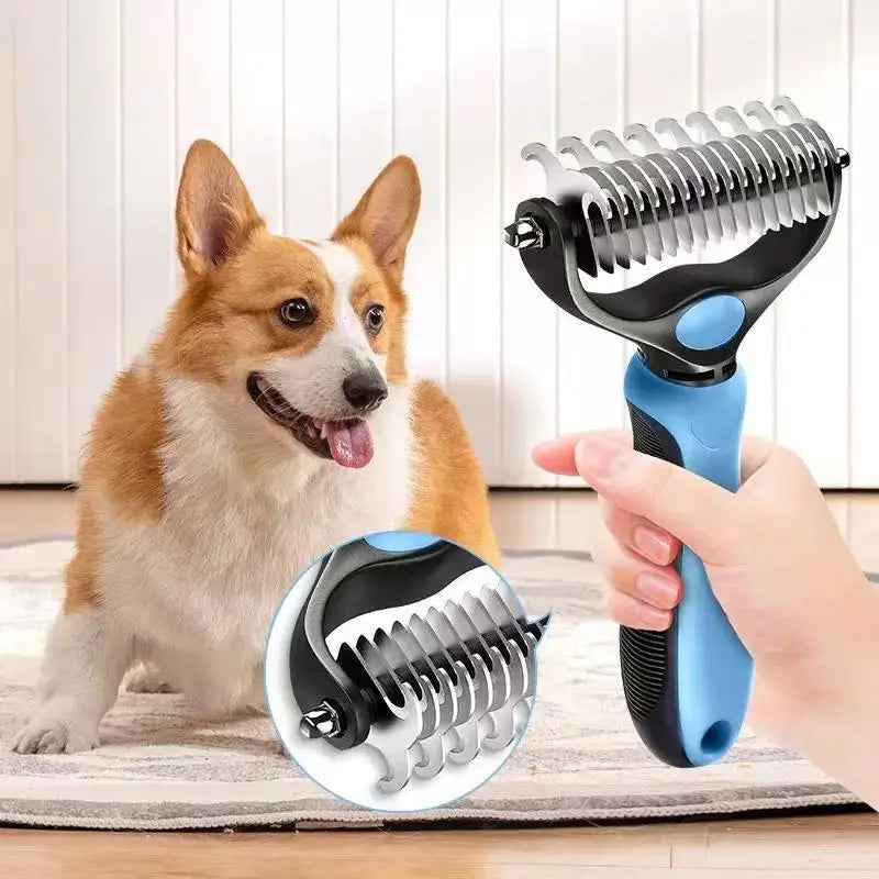 Professional Pet Dematting Undercoat Rake for Long-Haired Dogs and Cats, Double-Sided Deshedding Brush, Gentle Tangle Remover to Minimize Shedding and Mats, Pet Grooming Tool N2 Comb