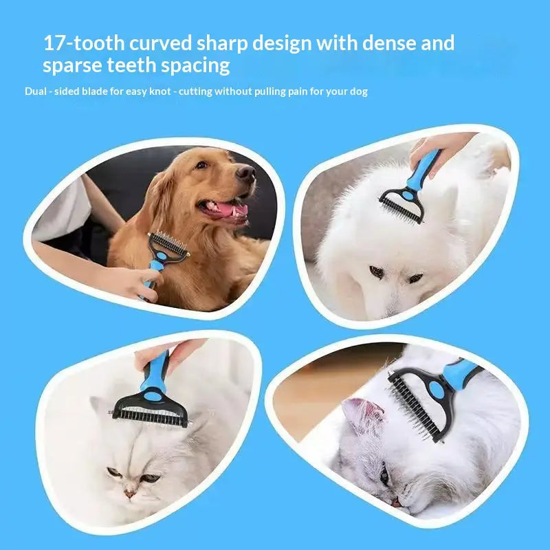 Professional Pet Dematting Undercoat Rake for Long-Haired Dogs and Cats, Double-Sided Deshedding Brush, Gentle Tangle Remover to Minimize Shedding and Mats, Pet Grooming Tool N2 Comb