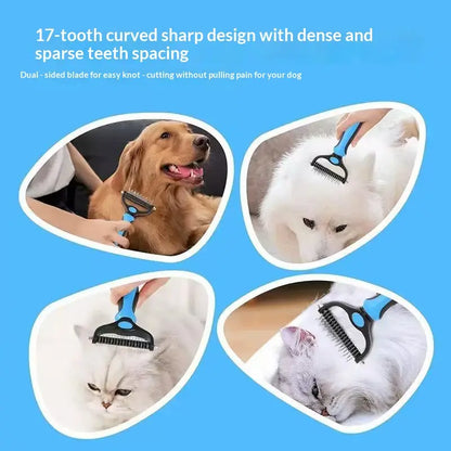 Professional Pet Dematting Undercoat Rake for Long-Haired Dogs and Cats, Double-Sided Deshedding Brush, Gentle Tangle Remover to Minimize Shedding and Mats, Pet Grooming Tool N2 Comb