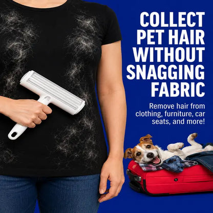 White Pet Hair Removal Roller - 20 cm Reusable Lint and Fur Cleaner for Sofas, Carpets, Bedding, and Pet Mats - One-Touch Empty Grooming Tool for Efficient Cat and Dog Hair Cleanup