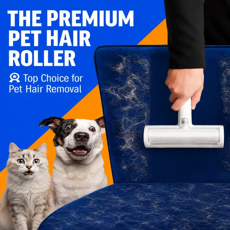 White Pet Hair Removal Roller - 20 cm Reusable Lint and Fur Cleaner for Sofas, Carpets, Bedding, and Pet Mats - One-Touch Empty Grooming Tool for Efficient Cat and Dog Hair Cleanup