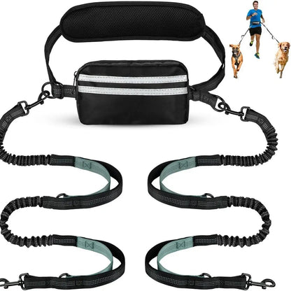 Pipidodo Hands-Free Dual Dog Leash with Waist Bag and Cushioned Pad for Effortless, Tangle-Free Walks with Two Dogs