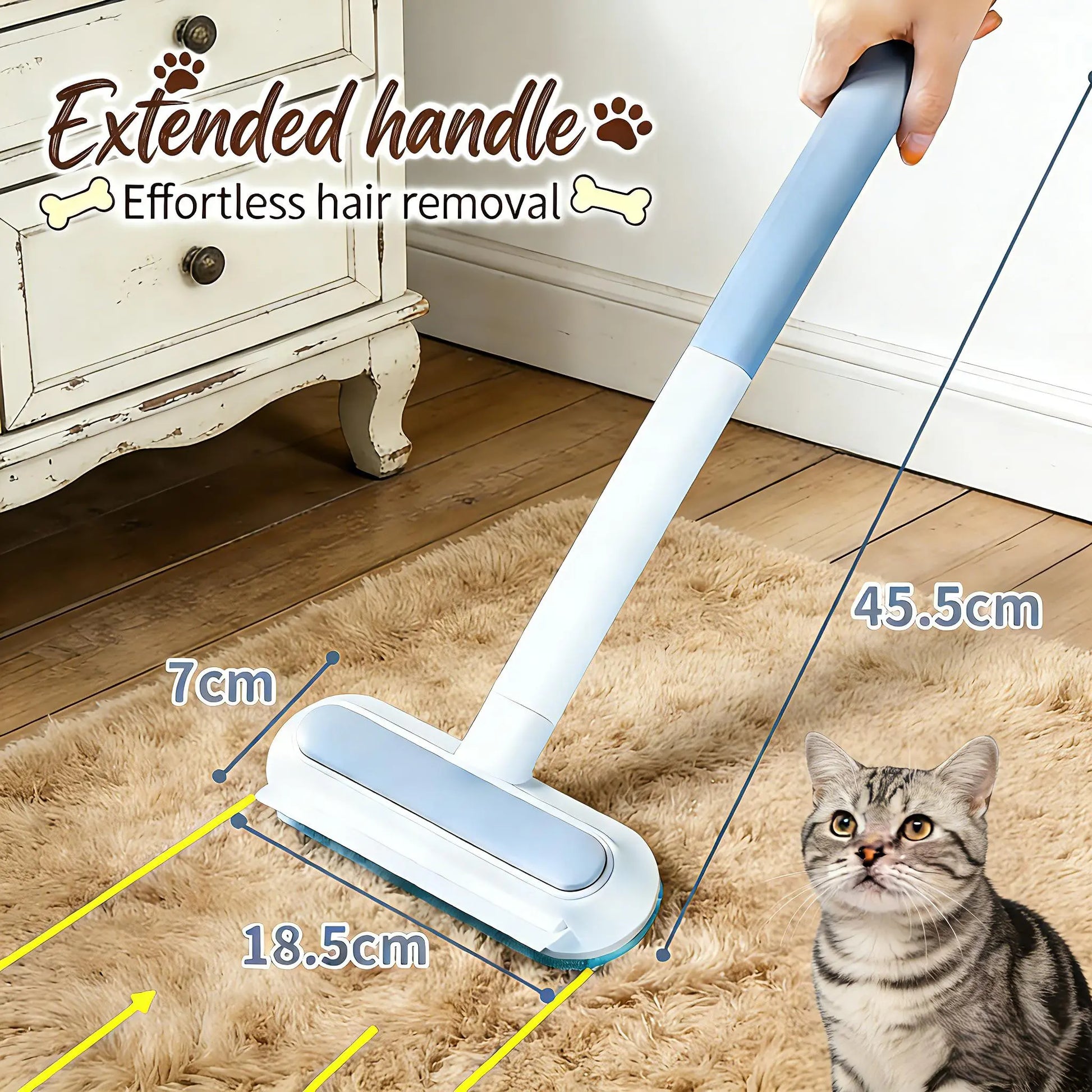 Long Handle Pet Hair Removal Brush and Cleaning Gloves Set - 4-in-1 Washable Lint Cleaner for Indoor Pet Hair Maintenance
