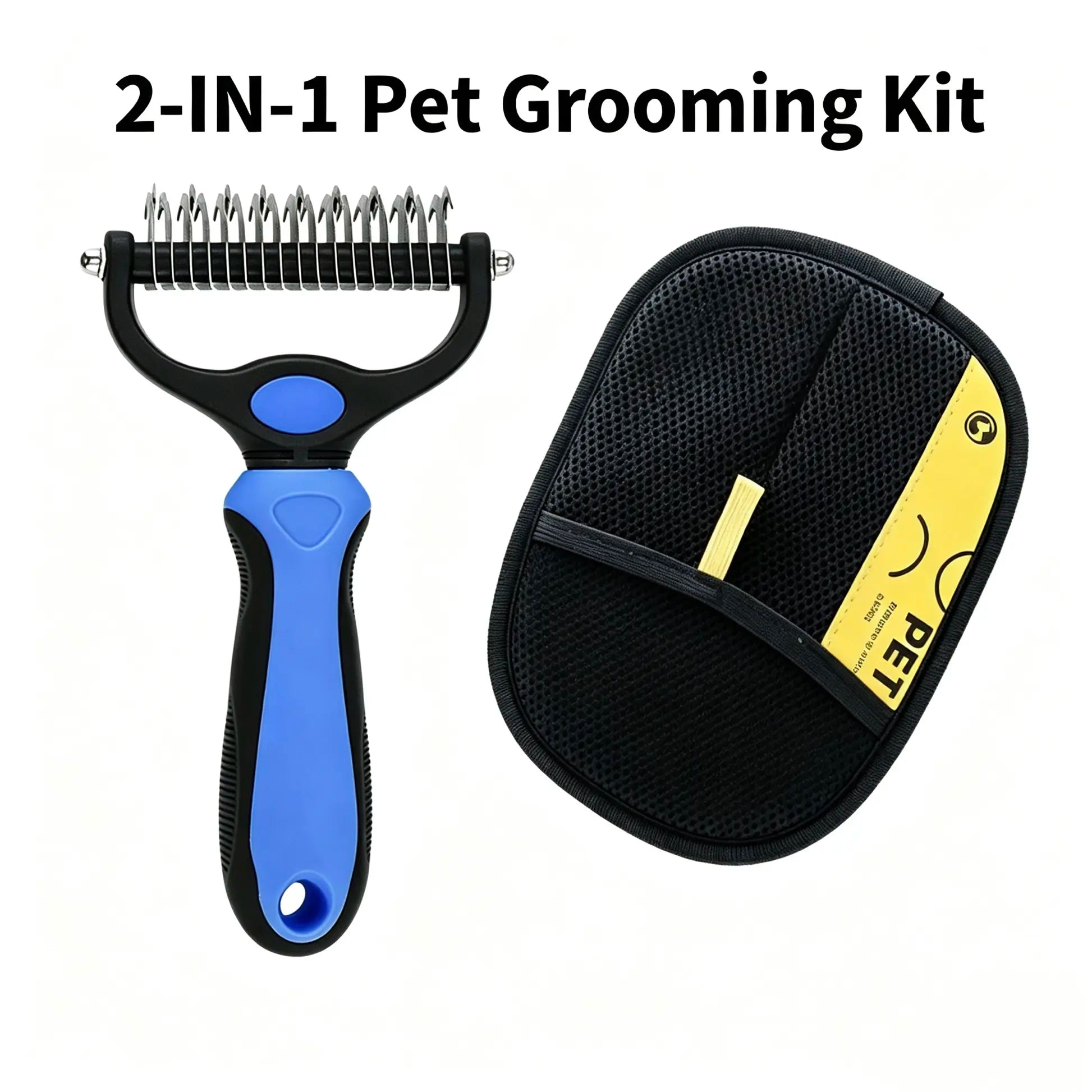 Professional Pet Dematting Undercoat Rake for Long-Haired Dogs and Cats, Double-Sided Deshedding Brush, Gentle Tangle Remover to Minimize Shedding and Mats, Pet Grooming Tool N2 Comb