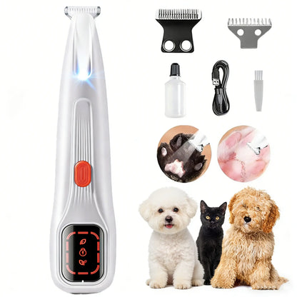 Rechargeable Pet Hair Trimmer Kit with LED Light, Low Noise Dual-Speed Motor, Waterproof Grooming Clippers for Dogs and Cats