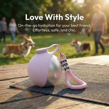Portable 2-In-1 Dog Water Bottle with Foldable Silicone Bowl, BPA-Free Stainless Steel, Leak-Proof Travel Dispenser for Walking, Hiking, and Road Trips (10oz, Pink & Blue)