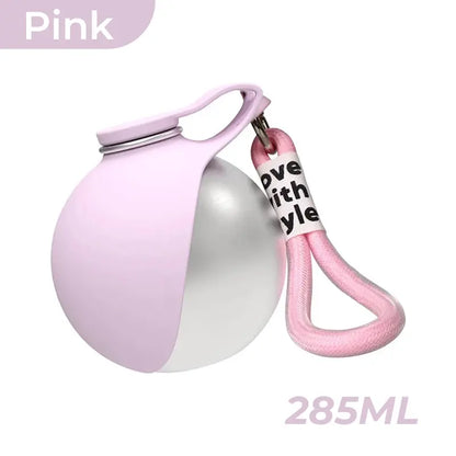 Portable 2-In-1 Dog Water Bottle with Foldable Silicone Bowl, BPA-Free Stainless Steel, Leak-Proof Travel Dispenser for Walking, Hiking, and Road Trips (10oz, Pink & Blue)