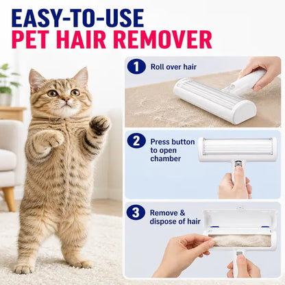 White Pet Hair Removal Roller - 20 cm Reusable Lint and Fur Cleaner for Sofas, Carpets, Bedding, and Pet Mats - One-Touch Empty Grooming Tool for Efficient Cat and Dog Hair Cleanup