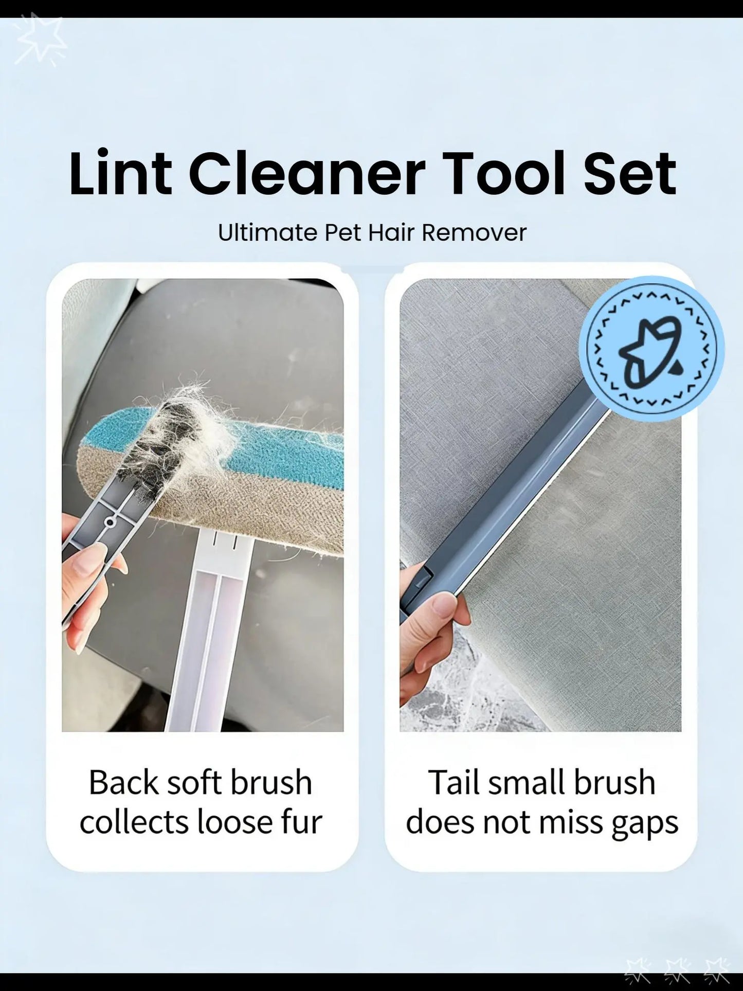 Long Handle Pet Hair Removal Brush and Cleaning Gloves Set - 4-in-1 Washable Lint Cleaner for Indoor Pet Hair Maintenance