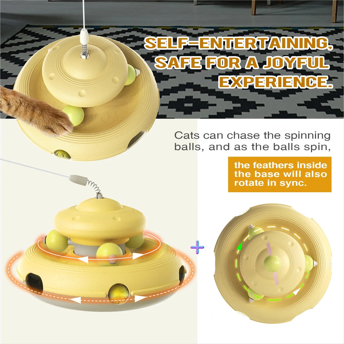 KADTC Cat Interactive Toys for Indoor Cats Dancer Supplies Bored Young Kitten Teaser Wand Feather Boredom Toy Weight Loss Kitty Tracking Balls Birthday Gift Adult Pet Enrichment Self Play High Energy Game