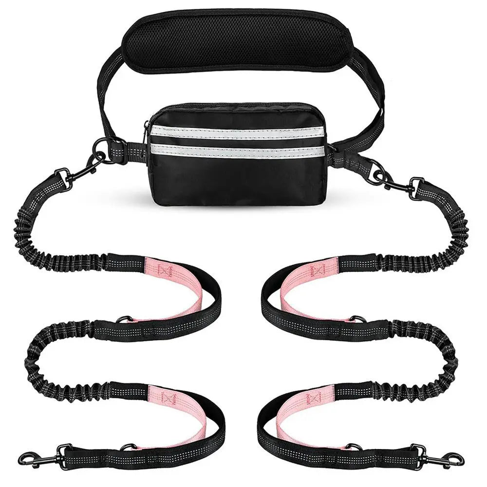 Pipidodo Hands-Free Dual Dog Leash with Waist Bag and Cushioned Pad for Effortless, Tangle-Free Walks with Two Dogs