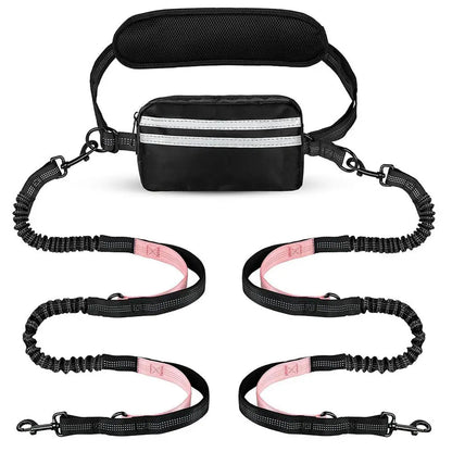 Pipidodo Hands-Free Dual Dog Leash with Waist Bag and Cushioned Pad for Effortless, Tangle-Free Walks with Two Dogs