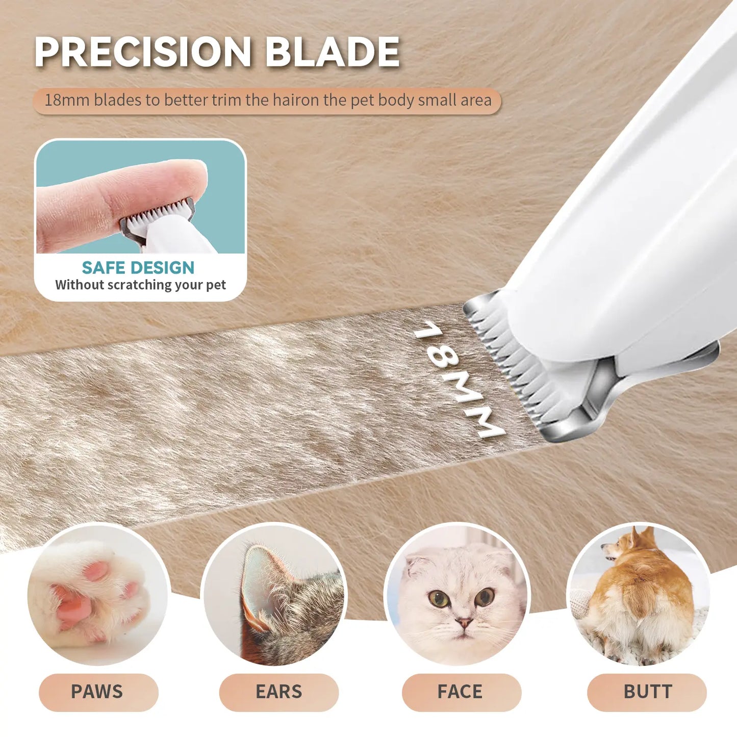Rechargeable Pet Hair Trimmer Kit with LED Light, Low Noise Dual-Speed Motor, Waterproof Grooming Clippers for Dogs and Cats