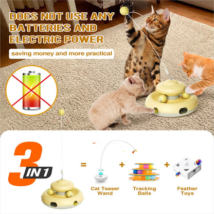 KADTC Cat Interactive Toys for Indoor Cats Dancer Supplies Bored Young Kitten Teaser Wand Feather Boredom Toy Weight Loss Kitty Tracking Balls Birthday Gift Adult Pet Enrichment Self Play High Energy Game