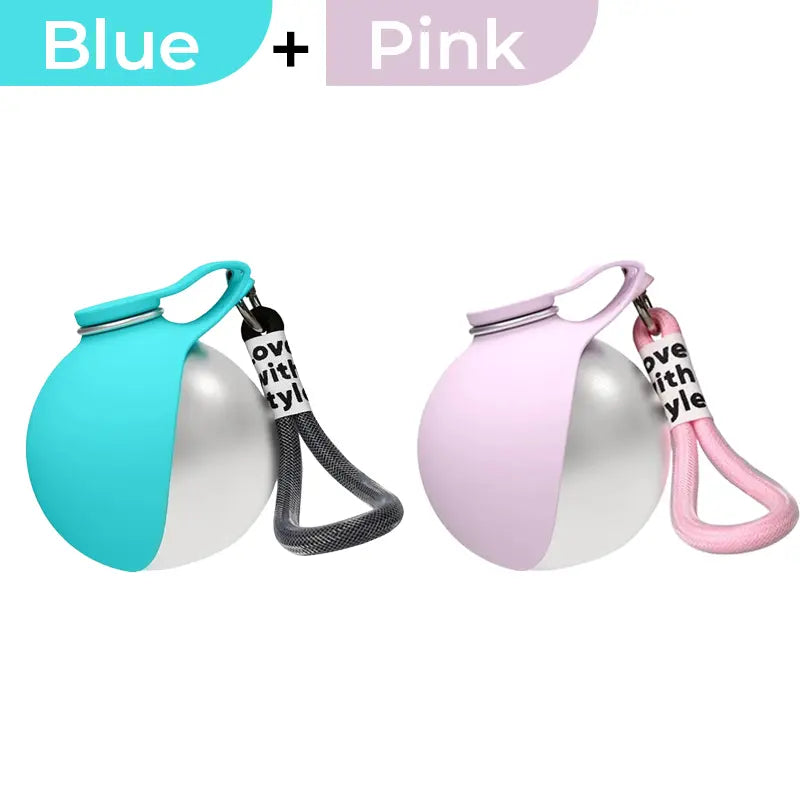 Portable 2-In-1 Dog Water Bottle with Foldable Silicone Bowl, BPA-Free Stainless Steel, Leak-Proof Travel Dispenser for Walking, Hiking, and Road Trips (10oz, Pink & Blue)