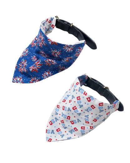 Premium Cotton Fourth of July Pet Bandanas - Slide-On Collar Design - Washable and Reusable