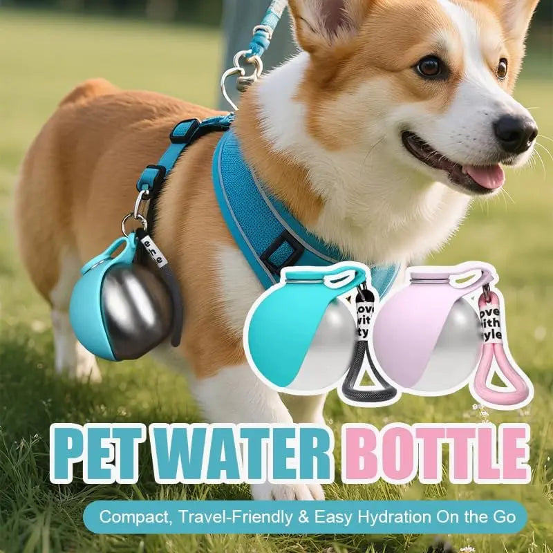 Portable 2-In-1 Dog Water Bottle with Foldable Silicone Bowl, BPA-Free Stainless Steel, Leak-Proof Travel Dispenser for Walking, Hiking, and Road Trips (10oz, Pink & Blue)