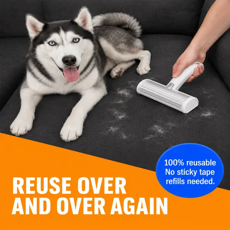 White Pet Hair Removal Roller - 20 cm Reusable Lint and Fur Cleaner for Sofas, Carpets, Bedding, and Pet Mats - One-Touch Empty Grooming Tool for Efficient Cat and Dog Hair Cleanup