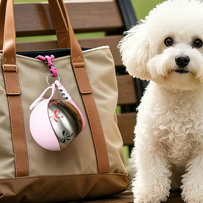 Ihubei Pet Water Bottle with Food-Grade Silicone Foldable Bowl - 304 Stainless Steel Spherical Hydration Dispenser for Dogs and Cats, Ideal for Travel and Outdoor Activities, 285ml Capacity