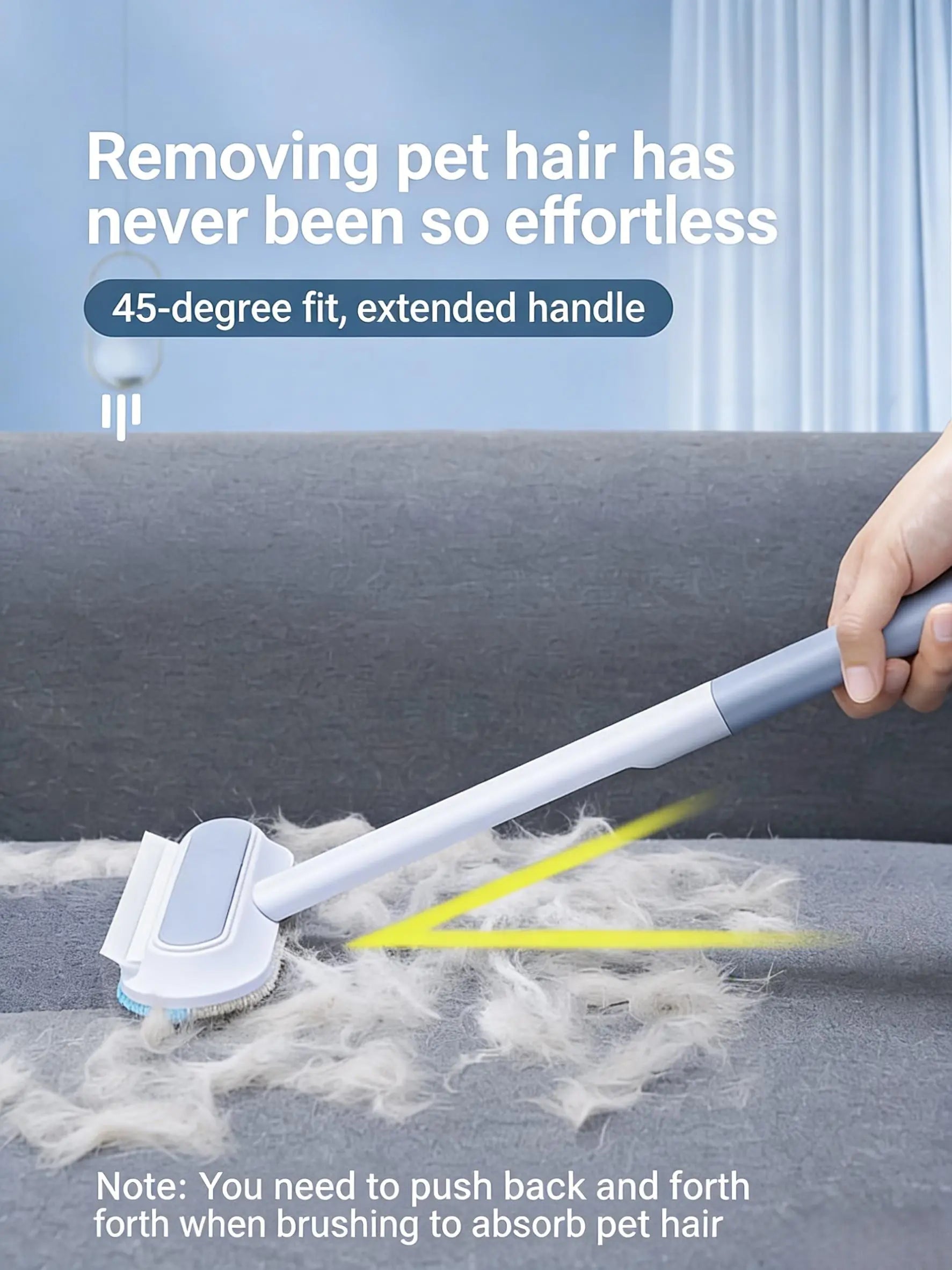 Long Handle Pet Hair Removal Brush and Cleaning Gloves Set - 4-in-1 Washable Lint Cleaner for Indoor Pet Hair Maintenance