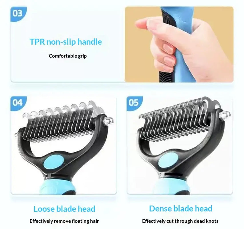 Professional Pet Dematting Undercoat Rake for Long-Haired Dogs and Cats, Double-Sided Deshedding Brush, Gentle Tangle Remover to Minimize Shedding and Mats, Pet Grooming Tool N2 Comb