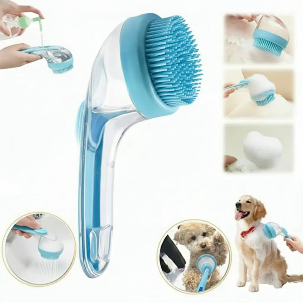 2026 2-in-1 Pet Bath and Grooming Brush with Integrated Soap Dispenser, 8in x 3in x 4in, Gentle Massage Brush for Long and Short Haired Dogs and Cats, Perfect for Bathing and Daily Care