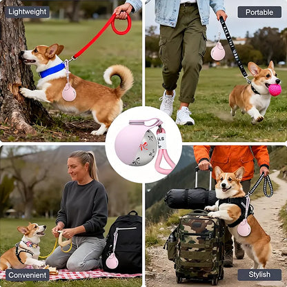Ihubei Pet Water Bottle with Food-Grade Silicone Foldable Bowl - 304 Stainless Steel Spherical Hydration Dispenser for Dogs and Cats, Ideal for Travel and Outdoor Activities, 285ml Capacity