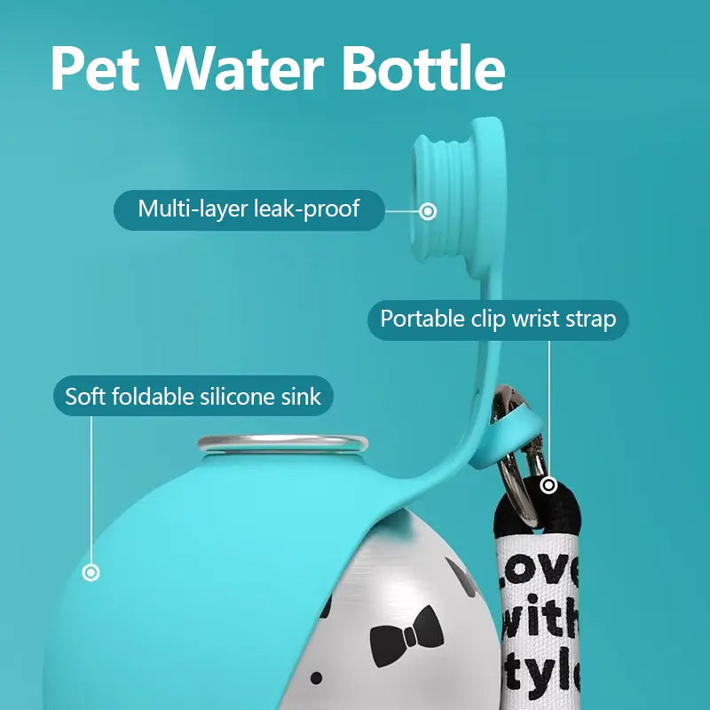 Ihubei Pet Water Bottle with Food-Grade Silicone Foldable Bowl - 304 Stainless Steel Spherical Hydration Dispenser for Dogs and Cats, Ideal for Travel and Outdoor Activities, 285ml Capacity