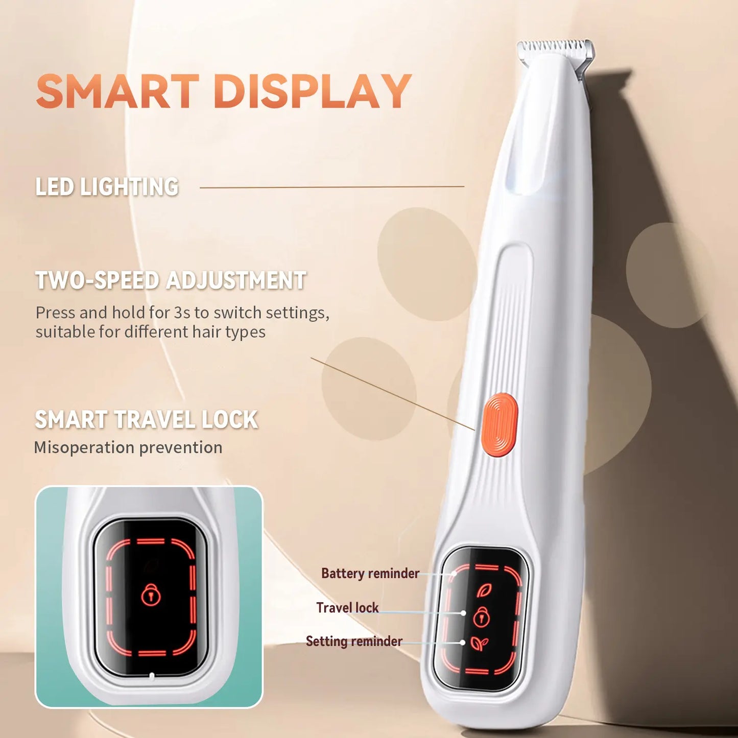 Rechargeable Pet Hair Trimmer Kit with LED Light, Low Noise Dual-Speed Motor, Waterproof Grooming Clippers for Dogs and Cats