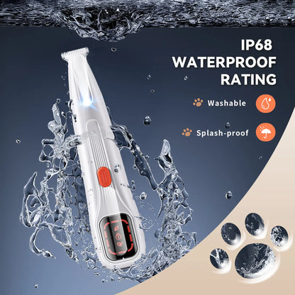 Rechargeable Pet Hair Trimmer Kit with LED Light, Low Noise Dual-Speed Motor, Waterproof Grooming Clippers for Dogs and Cats