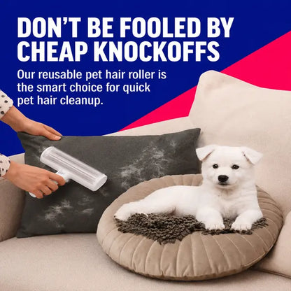 White Pet Hair Removal Roller - 20 cm Reusable Lint and Fur Cleaner for Sofas, Carpets, Bedding, and Pet Mats - One-Touch Empty Grooming Tool for Efficient Cat and Dog Hair Cleanup